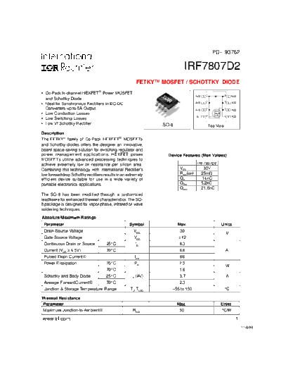 International Rectifier irf7807d2  . Electronic Components Datasheets Active components Transistors International Rectifier irf7807d2.pdf