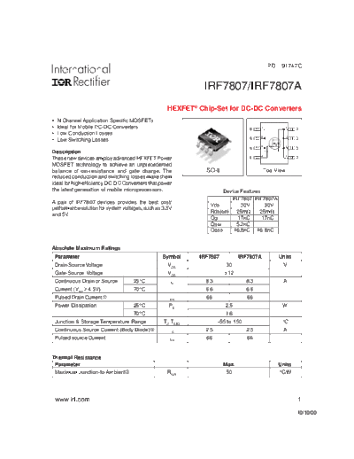 International Rectifier irf7807  . Electronic Components Datasheets Active components Transistors International Rectifier irf7807.pdf