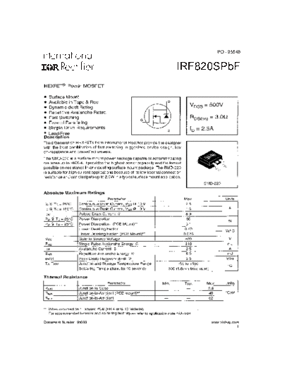 International Rectifier irf820s  . Electronic Components Datasheets Active components Transistors International Rectifier irf820s.pdf