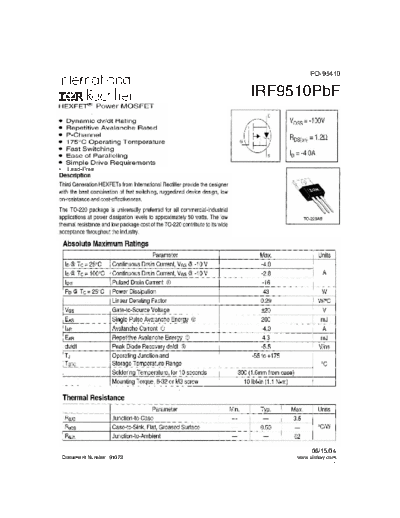 International Rectifier irf9510pbf  . Electronic Components Datasheets Active components Transistors International Rectifier irf9510pbf.pdf