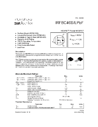 International Rectifier irfbc40s-l  . Electronic Components Datasheets Active components Transistors International Rectifier irfbc40s-l.pdf
