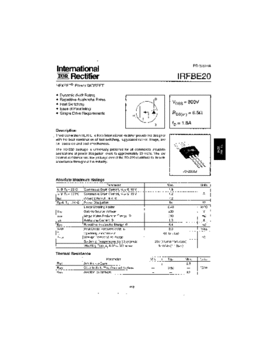 International Rectifier irfbe20  . Electronic Components Datasheets Active components Transistors International Rectifier irfbe20.pdf