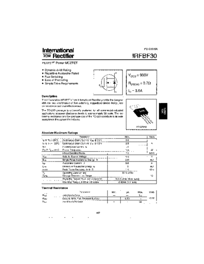 International Rectifier irfbf30  . Electronic Components Datasheets Active components Transistors International Rectifier irfbf30.pdf