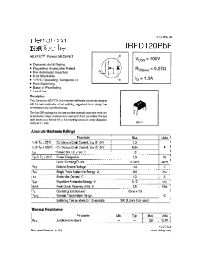 International Rectifier irfd120pbf  . Electronic Components Datasheets Active components Transistors International Rectifier irfd120pbf.pdf