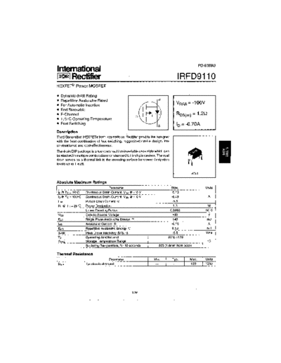 International Rectifier irfd9110  . Electronic Components Datasheets Active components Transistors International Rectifier irfd9110.pdf
