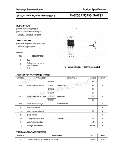 Inchange Semiconductor 2n6288 2n6290 2n6292  . Electronic Components Datasheets Active components Transistors Inchange Semiconductor 2n6288_2n6290_2n6292.pdf
