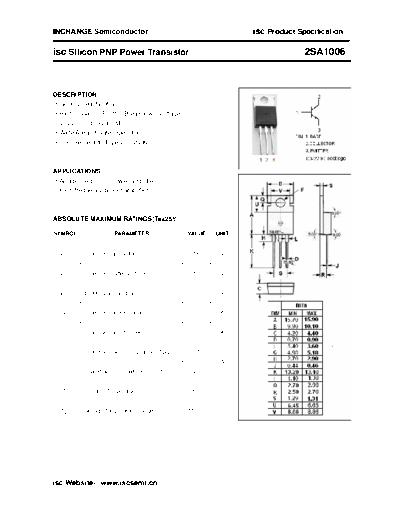 Inchange Semiconductor 2sa1006  . Electronic Components Datasheets Active components Transistors Inchange Semiconductor 2sa1006.pdf