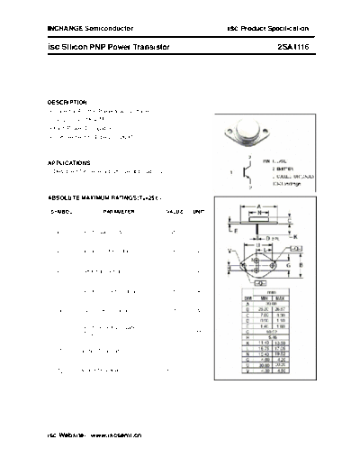 Inchange Semiconductor 2sa1116  . Electronic Components Datasheets Active components Transistors Inchange Semiconductor 2sa1116.pdf