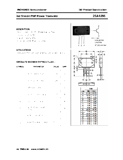 Inchange Semiconductor 2sa1295  . Electronic Components Datasheets Active components Transistors Inchange Semiconductor 2sa1295.pdf