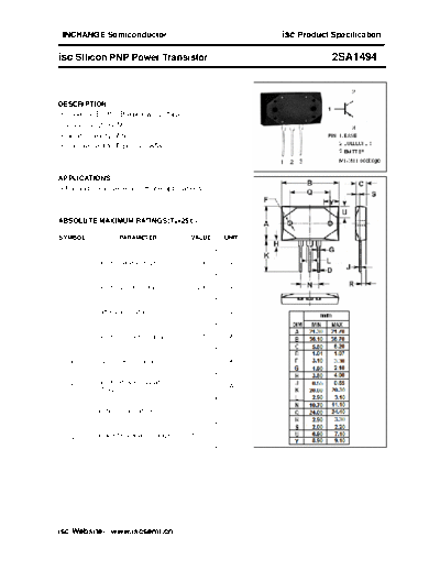 Inchange Semiconductor 2sa1494  . Electronic Components Datasheets Active components Transistors Inchange Semiconductor 2sa1494.pdf