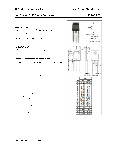 Inchange Semiconductor 2sa1492  . Electronic Components Datasheets Active components Transistors Inchange Semiconductor 2sa1492.pdf