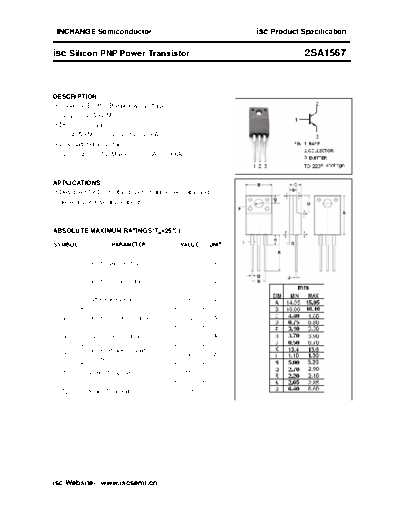 Inchange Semiconductor 2sa1567  . Electronic Components Datasheets Active components Transistors Inchange Semiconductor 2sa1567.pdf