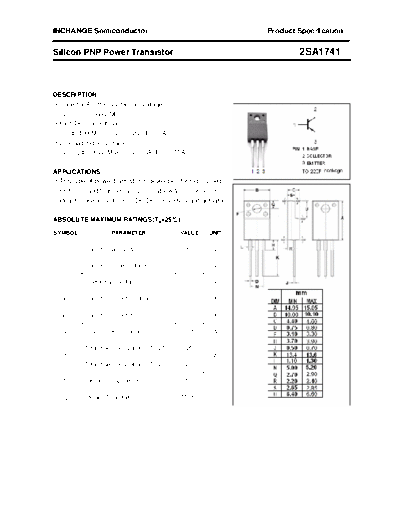 Inchange Semiconductor 2sa1741  . Electronic Components Datasheets Active components Transistors Inchange Semiconductor 2sa1741.pdf