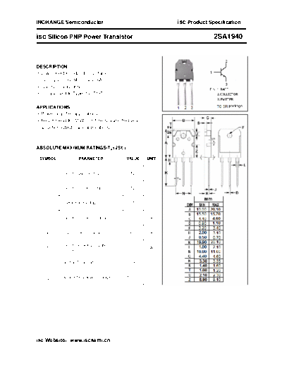 Inchange Semiconductor 2sa1940  . Electronic Components Datasheets Active components Transistors Inchange Semiconductor 2sa1940.pdf