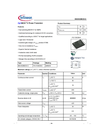 Infineon bsc052n03s rev1.91 g  . Electronic Components Datasheets Active components Transistors Infineon bsc052n03s_rev1.91_g.pdf