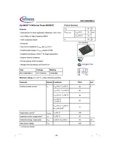 Infineon bsc120n03msg rev1.17  . Electronic Components Datasheets Active components Transistors Infineon bsc120n03msg_rev1.17.pdf