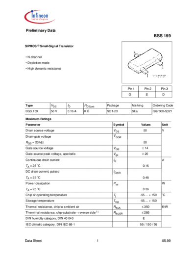 Infineon bss159  . Electronic Components Datasheets Active components Transistors Infineon bss159.pdf