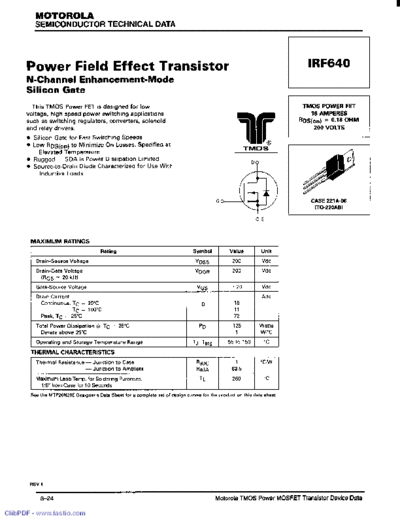 Motorola irf640.rev1  . Electronic Components Datasheets Active components Transistors Motorola irf640.rev1.pdf