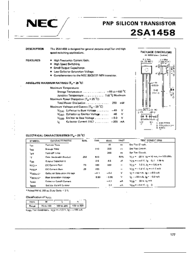 NEC 2sa1458  . Electronic Components Datasheets Active components Transistors NEC 2sa1458.pdf