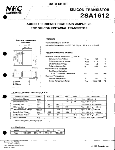 NEC 2sa1612  . Electronic Components Datasheets Active components Transistors NEC 2sa1612.pdf