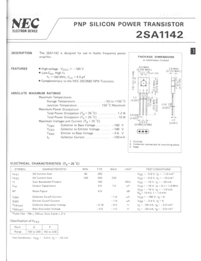 NEC 2sa1142  . Electronic Components Datasheets Active components Transistors NEC 2sa1142.pdf
