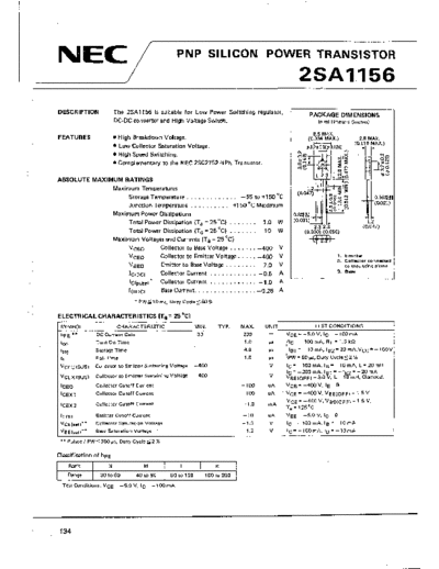 NEC 2sa1156  . Electronic Components Datasheets Active components Transistors NEC 2sa1156.pdf