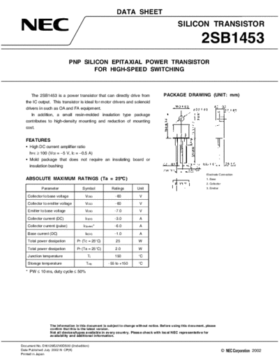 NEC 2sb1453  . Electronic Components Datasheets Active components Transistors NEC 2sb1453.pdf