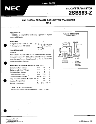 NEC 2sb963  . Electronic Components Datasheets Active components Transistors NEC 2sb963.pdf