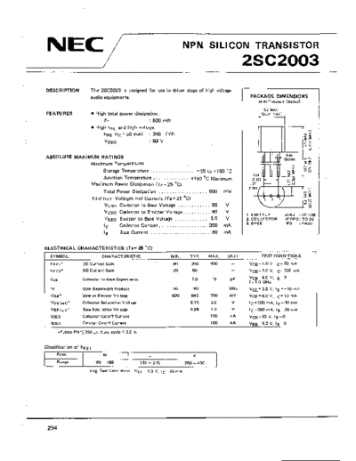 NEC 2sc2003  . Electronic Components Datasheets Active components Transistors NEC 2sc2003.pdf