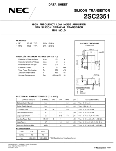 NEC 2sc2351  . Electronic Components Datasheets Active components Transistors NEC 2sc2351.pdf