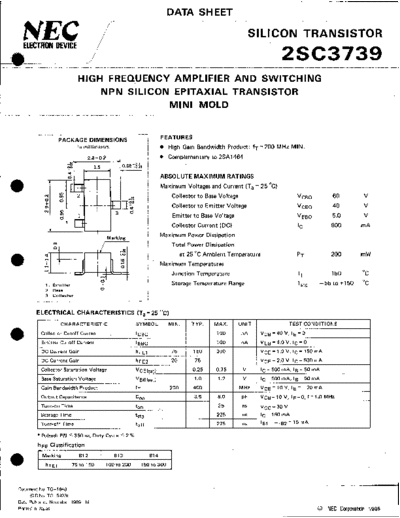NEC 2sc3739  . Electronic Components Datasheets Active components Transistors NEC 2sc3739.pdf
