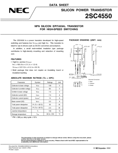 NEC 2sc4550  . Electronic Components Datasheets Active components Transistors NEC 2sc4550.pdf