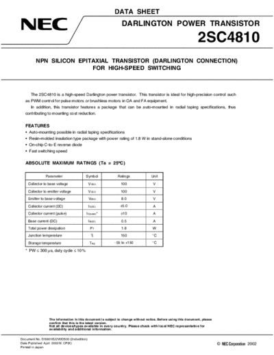 NEC 2sc4810  . Electronic Components Datasheets Active components Transistors NEC 2sc4810.pdf