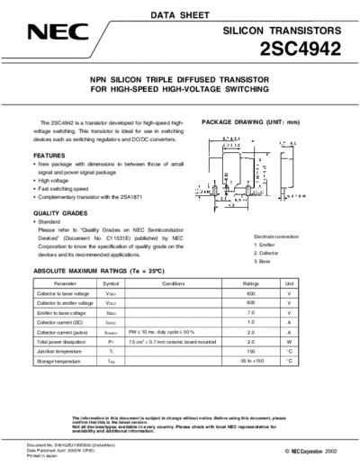 NEC 2sc4942  . Electronic Components Datasheets Active components Transistors NEC 2sc4942.pdf