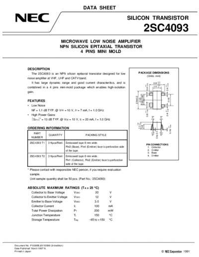 NEC 2sc4093  . Electronic Components Datasheets Active components Transistors NEC 2sc4093.pdf