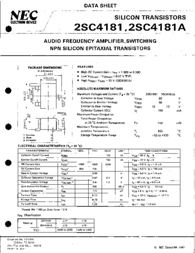 NEC 2sc4181  . Electronic Components Datasheets Active components Transistors NEC 2sc4181.pdf