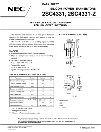 NEC 2sc4331 2sc4331-z  . Electronic Components Datasheets Active components Transistors NEC 2sc4331_2sc4331-z.pdf