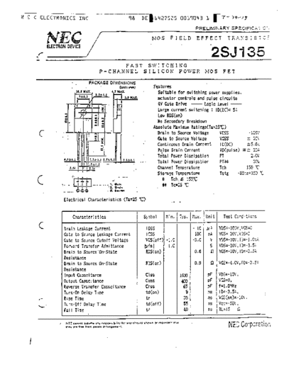 NEC 2sj135  . Electronic Components Datasheets Active components Transistors NEC 2sj135.pdf