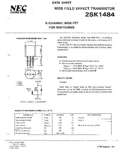 NEC 2sk1484  . Electronic Components Datasheets Active components Transistors NEC 2sk1484.pdf