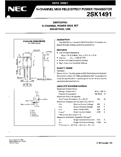 NEC 2sk1491  . Electronic Components Datasheets Active components Transistors NEC 2sk1491.pdf