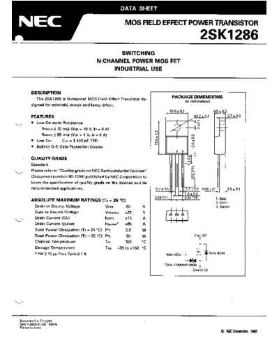 NEC 2sk1286  . Electronic Components Datasheets Active components Transistors NEC 2sk1286.pdf