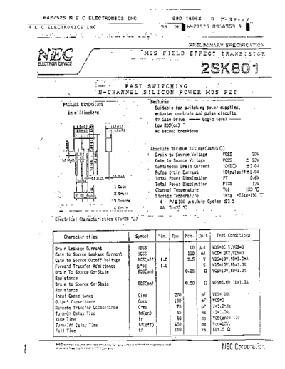 NEC 2sk801  . Electronic Components Datasheets Active components Transistors NEC 2sk801.pdf