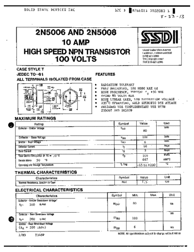 SSDI 2n5006 2n5008  . Electronic Components Datasheets Active components Transistors SSDI 2n5006_2n5008.pdf