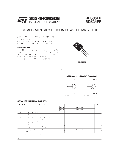 ST bd533fp bd534fp  . Electronic Components Datasheets Active components Transistors ST bd533fp_bd534fp.pdf