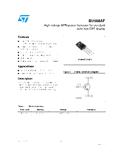 ST bu508af  . Electronic Components Datasheets Active components Transistors ST bu508af.pdf