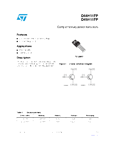 ST d44h11fp d45h11fp  . Electronic Components Datasheets Active components Transistors ST d44h11fp_d45h11fp.pdf