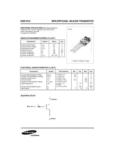 Samsung ksr1010  . Electronic Components Datasheets Active components Transistors Samsung ksr1010.pdf