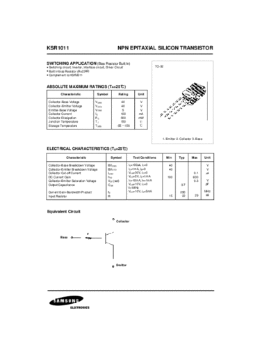 Samsung ksr1011  . Electronic Components Datasheets Active components Transistors Samsung ksr1011.pdf