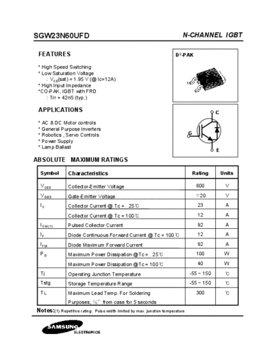 Samsung sgw23n60ufd  . Electronic Components Datasheets Active components Transistors Samsung sgw23n60ufd.pdf