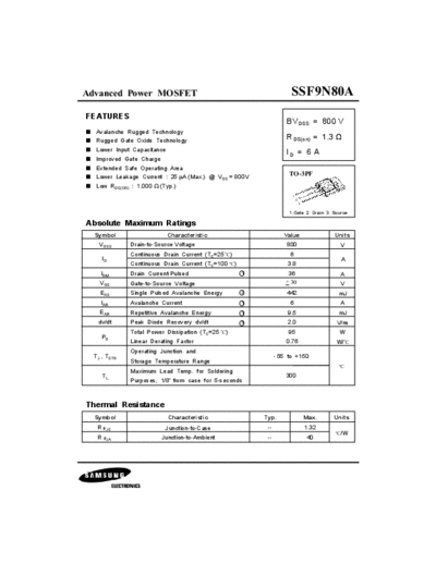 Samsung ssf9n80a  . Electronic Components Datasheets Active components Transistors Samsung ssf9n80a.pdf